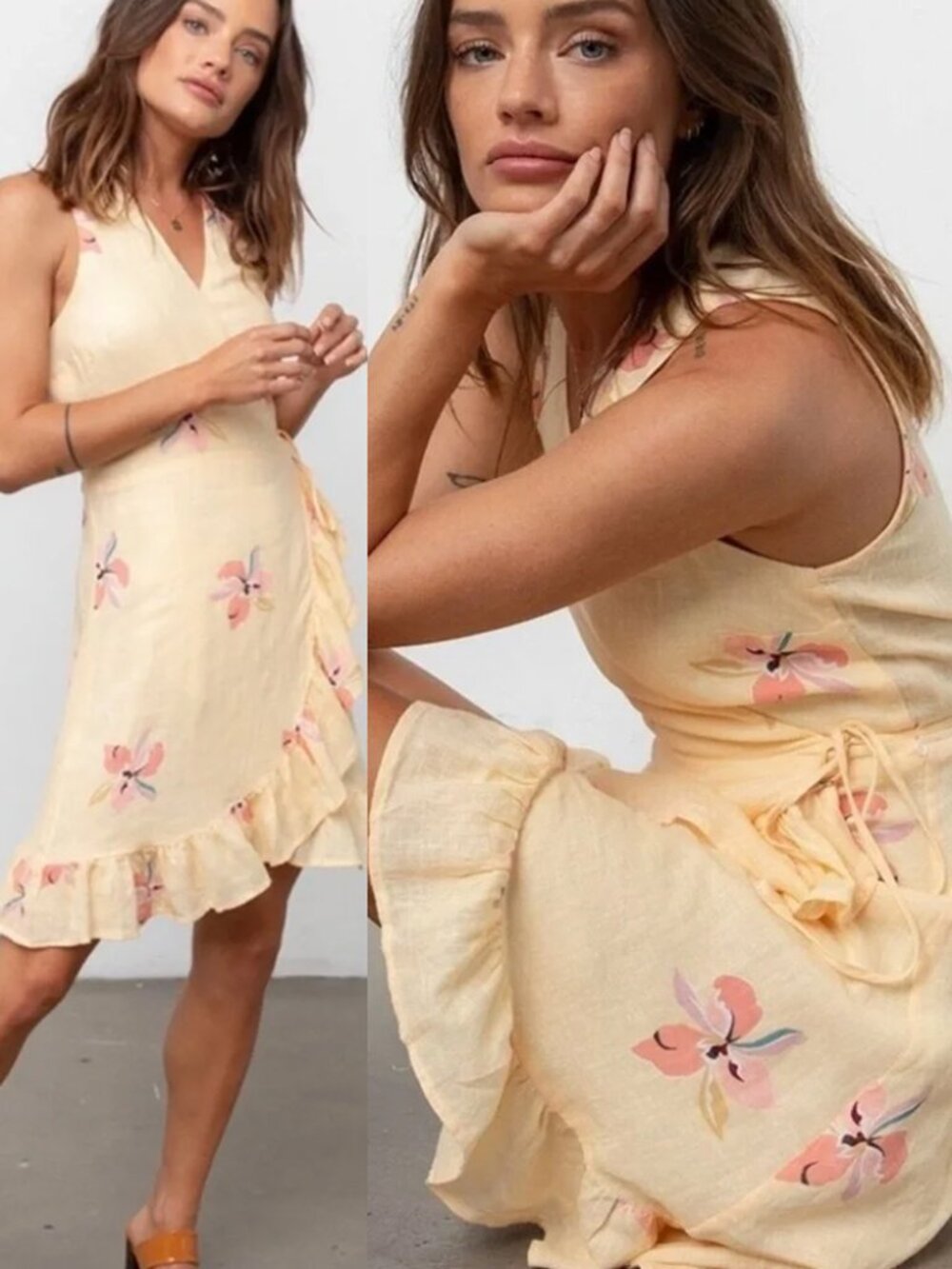 Rails Madison Wrap Dress Size L Eden Floral Linen Blend Cottagecore Beach $178
